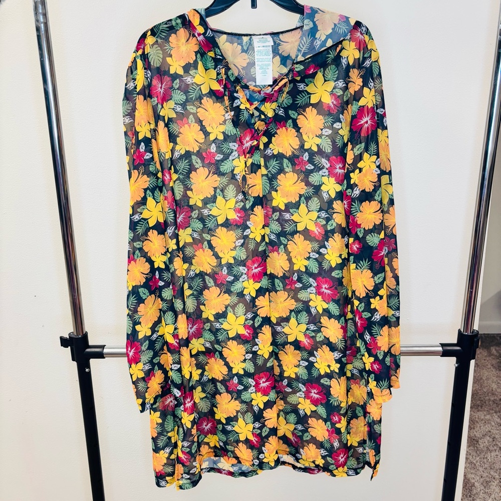 Disney‎ Cruise Line Tropical Floral Women’s Hooded Swimsuit Coverup Size XXL